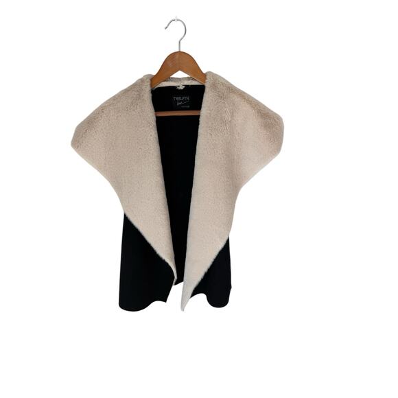 TWELFTH LOVE Sweater Vest Womens Medium Cream Black Faux Suede - Picture 5 of 11